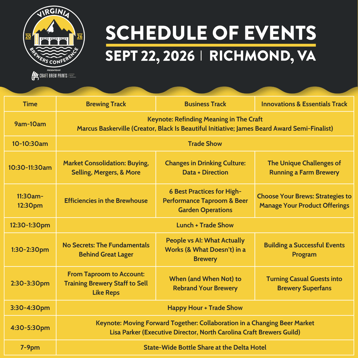 virginia brewers conference 2026 schedule 9 22 26