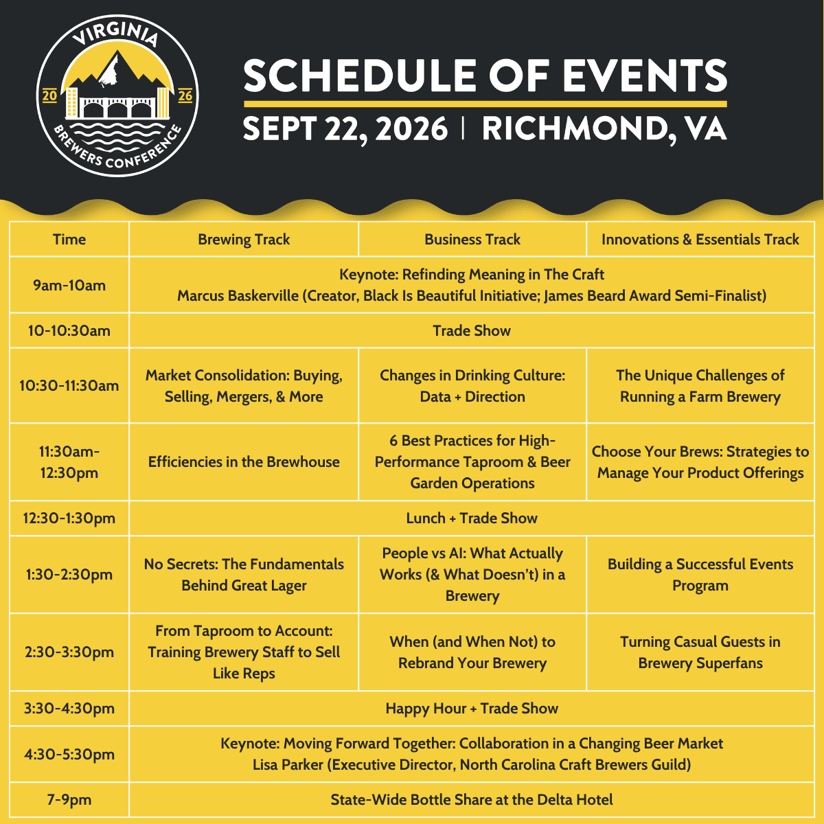 virginia brewers conference 2026 schedule 9 22 26