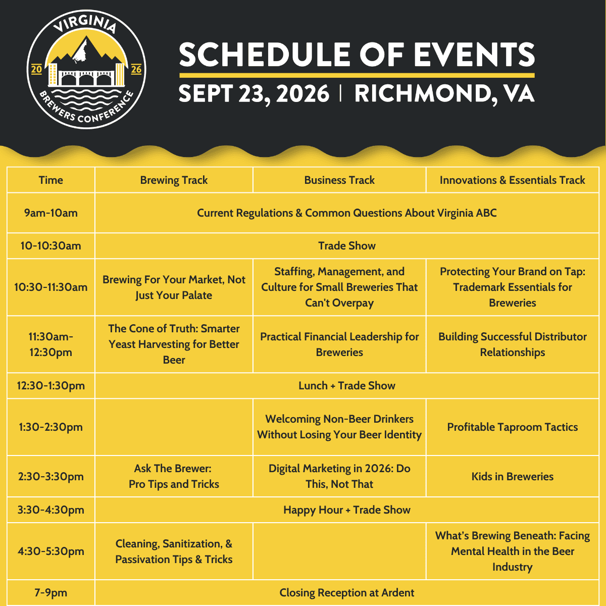 virginia brewers conference 2026 schedule 9 23 26