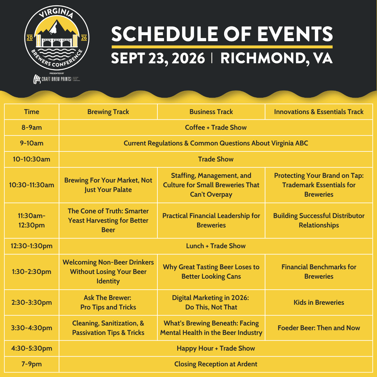 virginia brewers conference 2026 schedule 9 23 26
